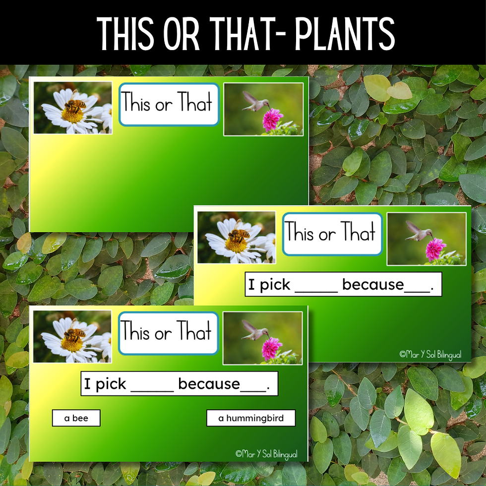 Thumbnail: Plants Oral Language Opinion Activity This or That ESL Slides Sentence Stems 1st