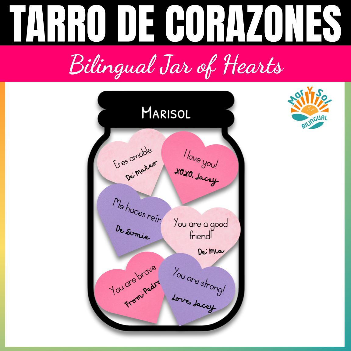 Editable Valentine's Day Tarro de Corazones Heart Jar Activity Bilingual