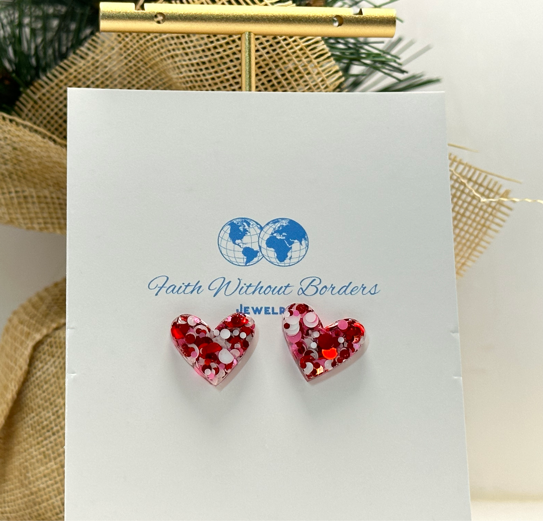 Love Glitter Heart Stud Resin Earring Set