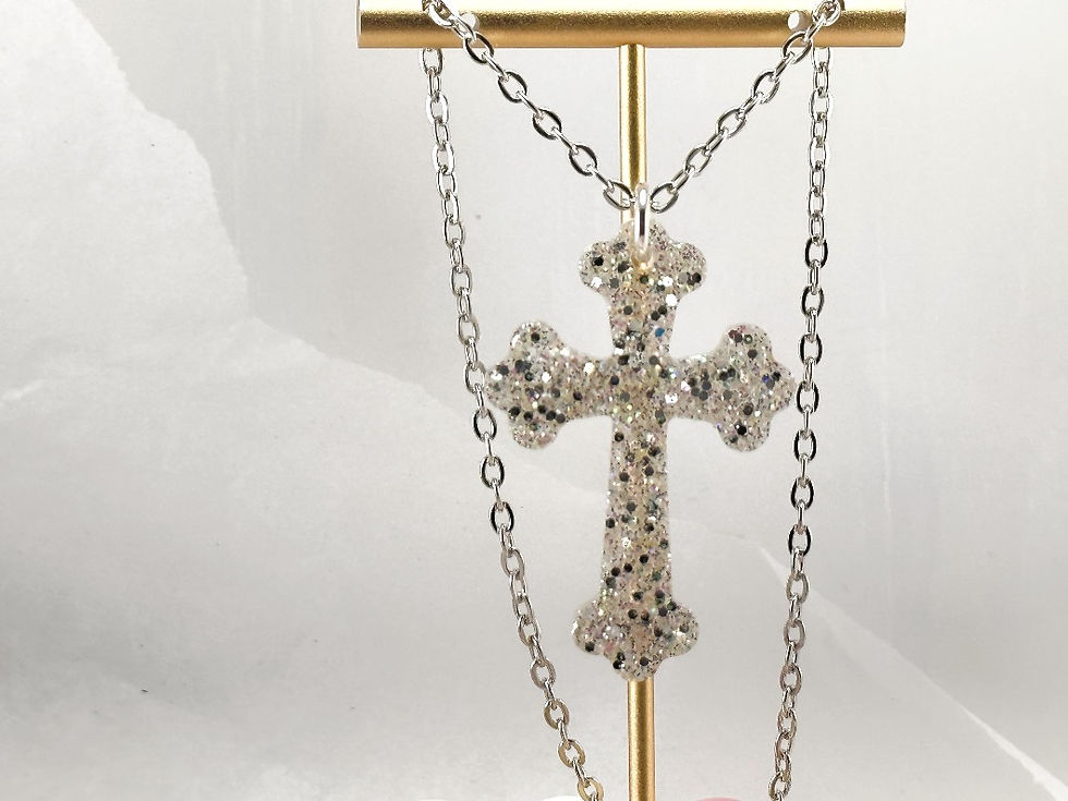 Silver Glitter Resin Cross Necklace