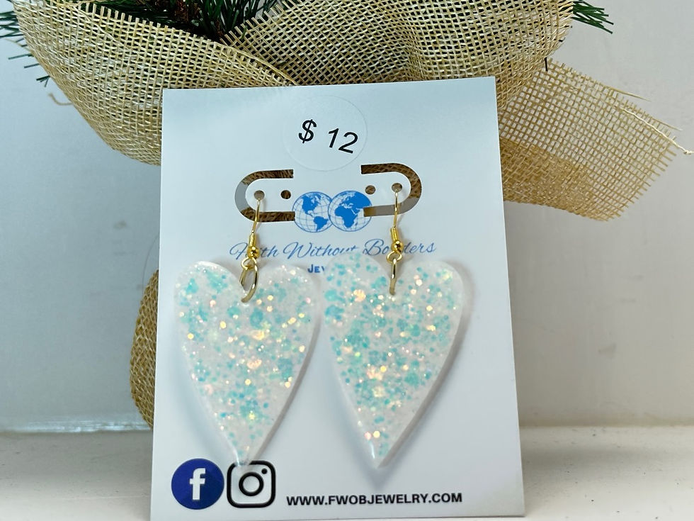 Iridescent Glitter Heart Resin Earrings