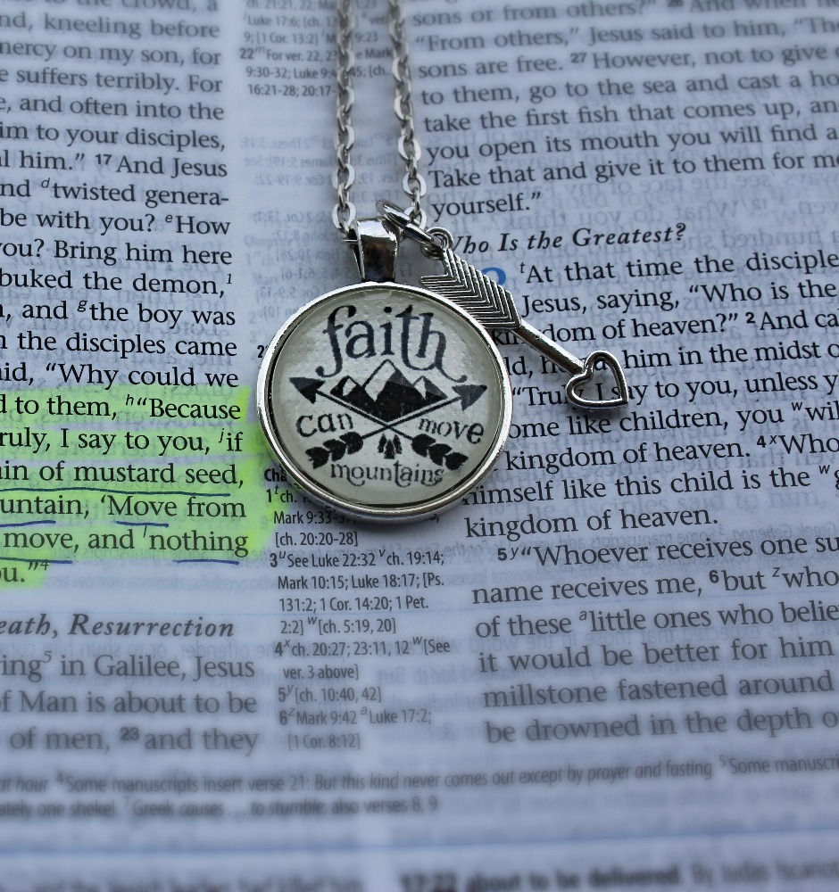 Thumbnail: Faith Can Move Mountains John 17 circle pendant necklace