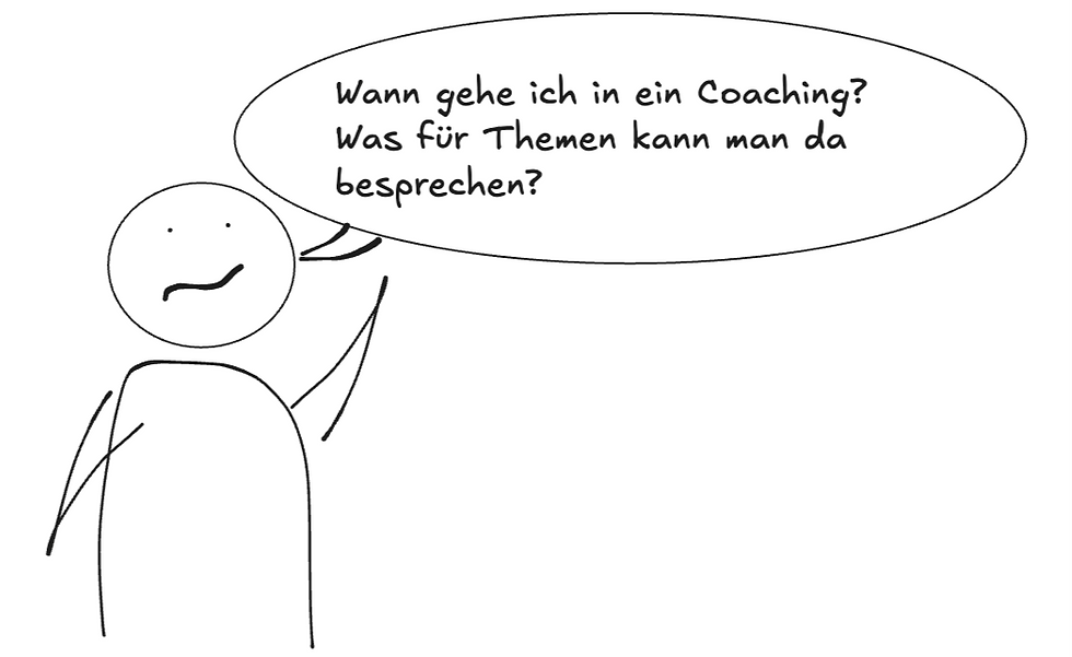 Eine Person mit fragendem Blick die sagt: "Wann gehe ich in ein Coaching? Was für Themen kann man da besprechen?"