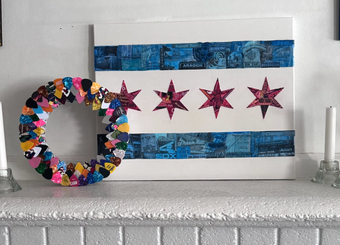 Handmade guitar pick 10" wreath by Plectrum Arts Chicago