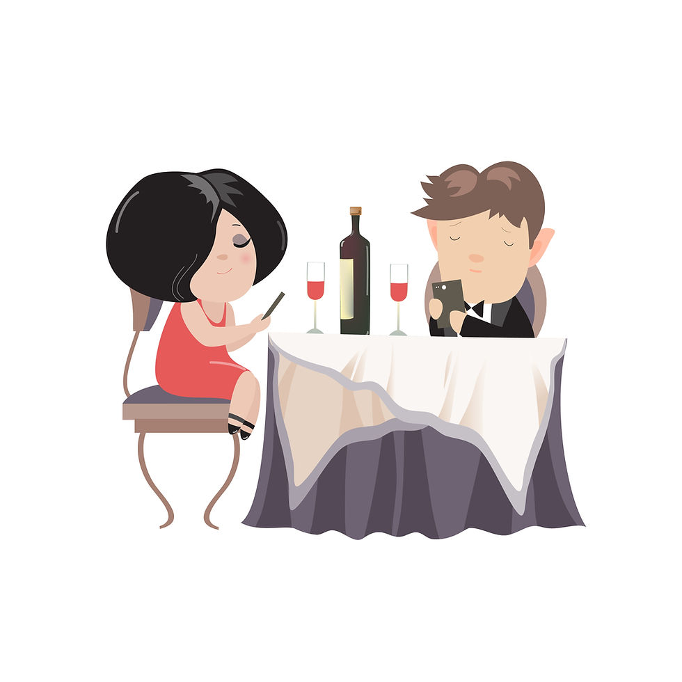 Couple Distracted on cell phones at Dinner