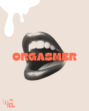 Åben mund, der kunne ligne et støn, med teksten "orgasmer" henover