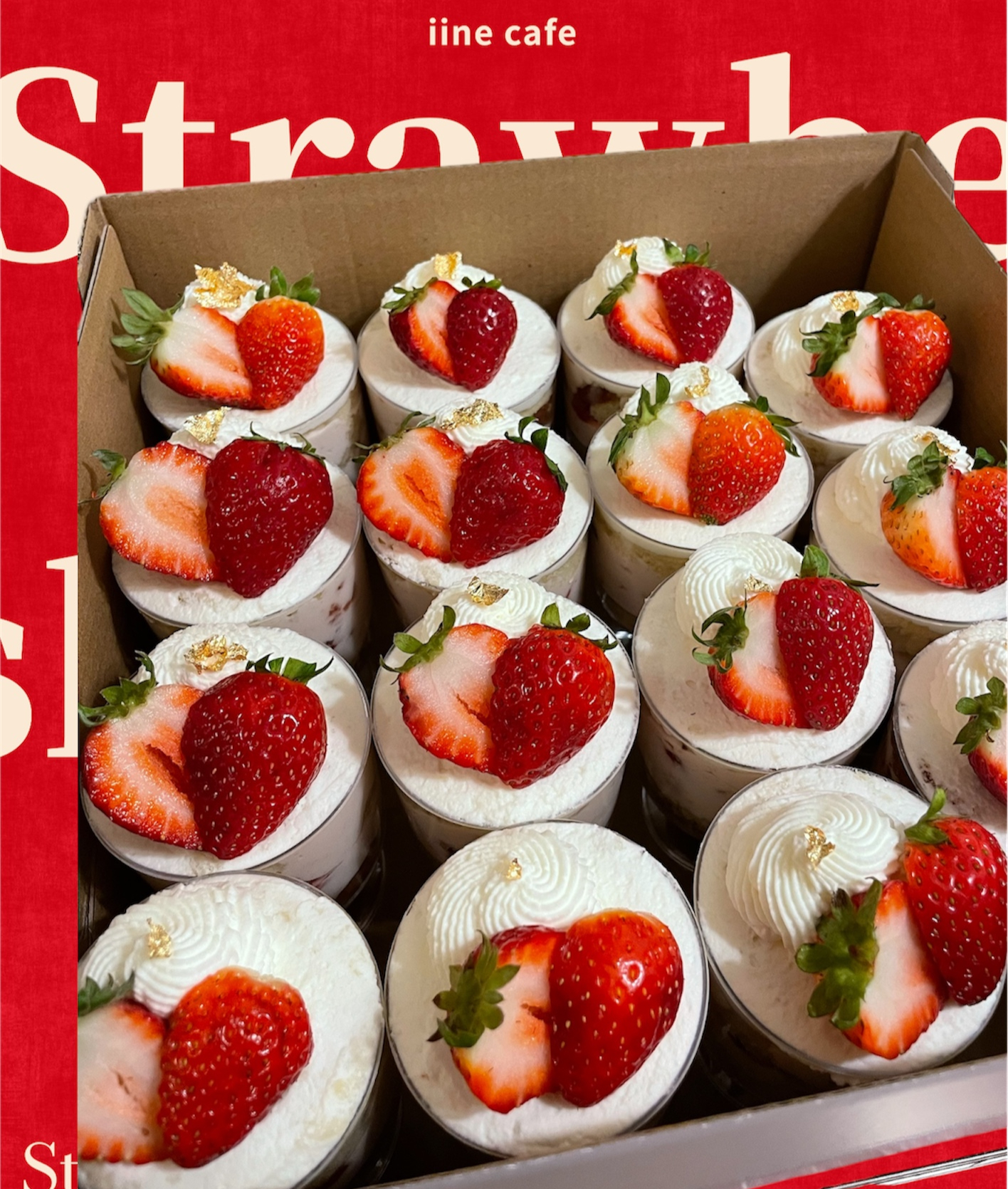 Box of strawberry cream desserts