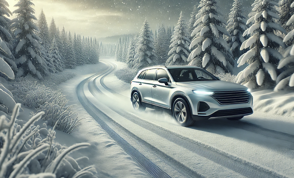 electric vehicle driving in the snow