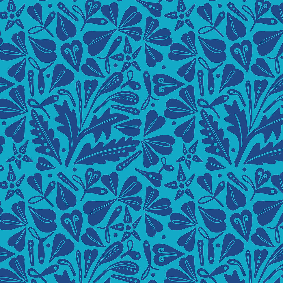 Greek flowers blue on blue
