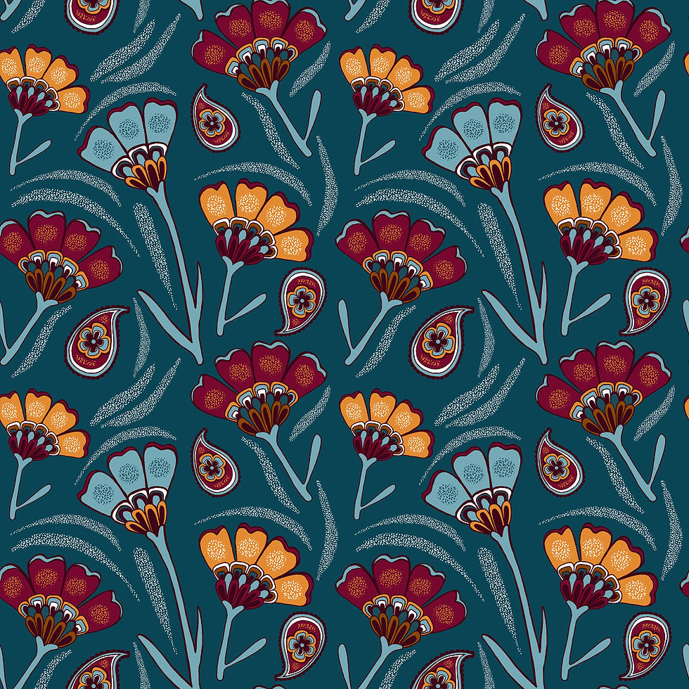 Multi petal flowers on dark teal