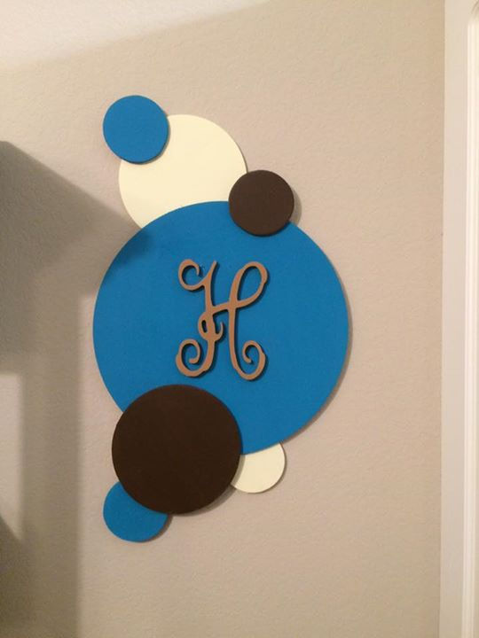 Something New!!! _Turquoise, real brown, and cream personalized circle wall decor