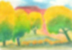 Colorful southwest scenery watercolor yellow, green orange