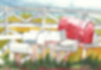 Red and white watercolor Santa Fe mailboxes