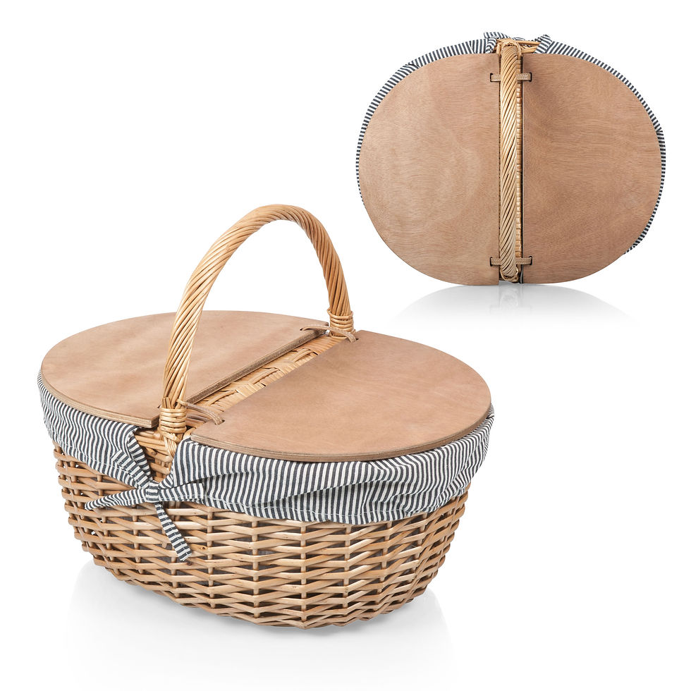 138-00-211 Country Picnic Basket - Navy Blue & White Stripe