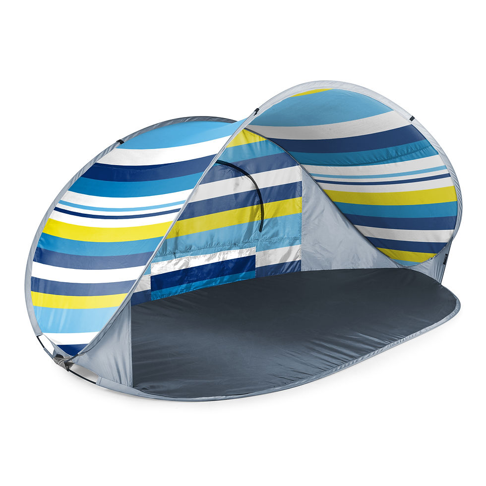 Thumbnail: 113-00-201 Manta Portable Beach Tent - Blue, White, & Yellow Beach Stripe