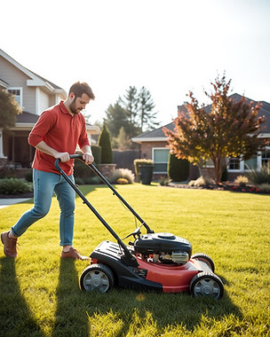 show a white teenager mowing a lawn.jpg