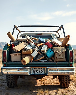 create a super realistic pickup truck full of household junk.jpg