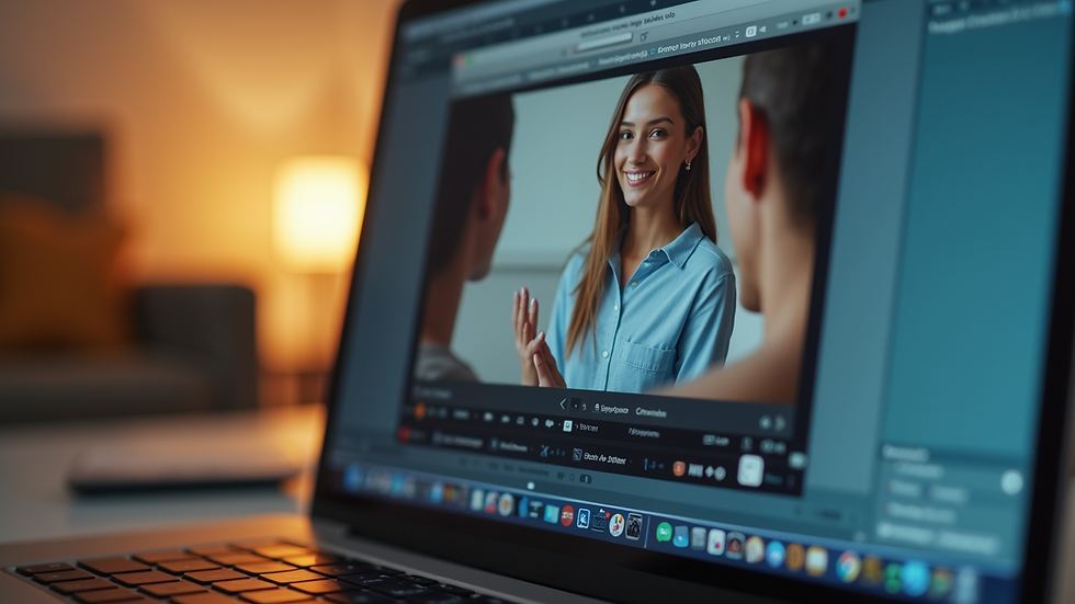 Close-up view of a laptop screen showing a virtual therapy session in progress