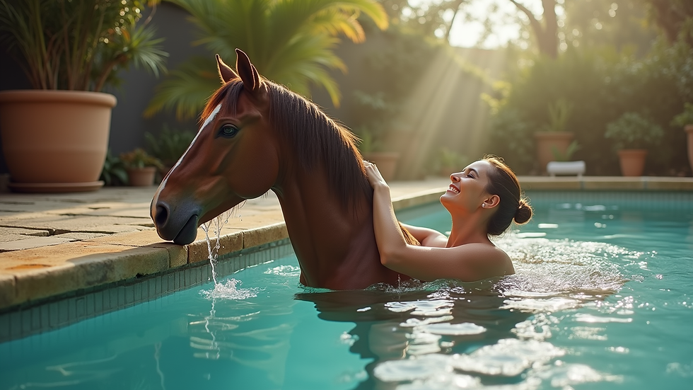 Vue en plongée d’un cheval recevant un massage thérapeutique dans un cadre naturel