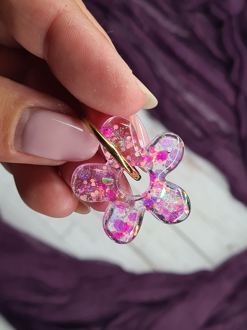 Miniature : Pampilles fleurs  pétales fine paillettes rose 