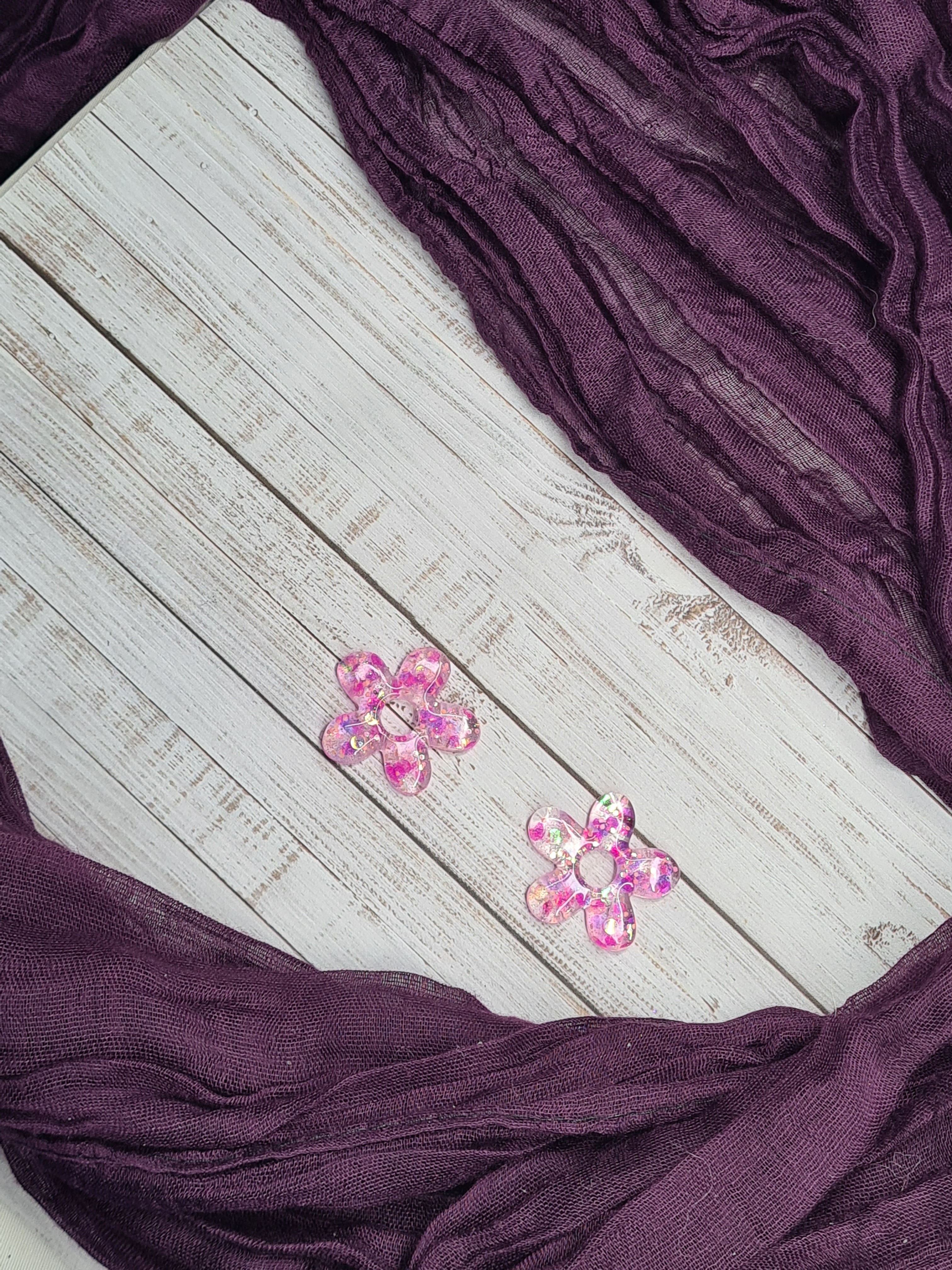 Pampilles fleurs pétales fine paillettes rose