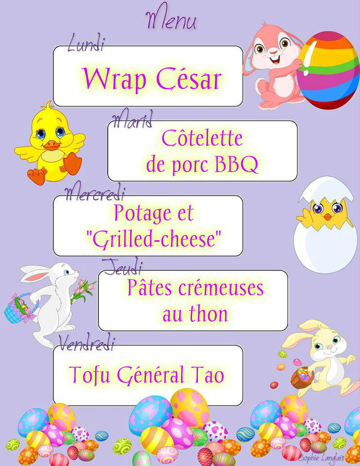 Menu semaine de Pâques