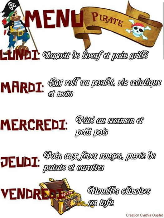 Menu pour le thème des Pirates
