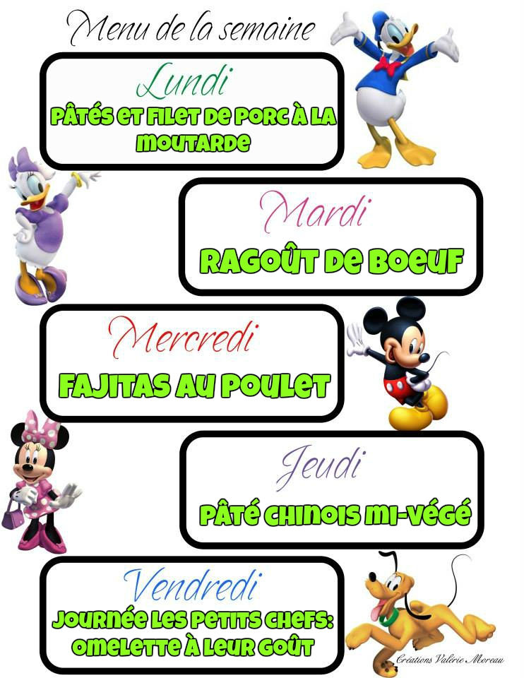 Menu semaine de Mickey & Minnie