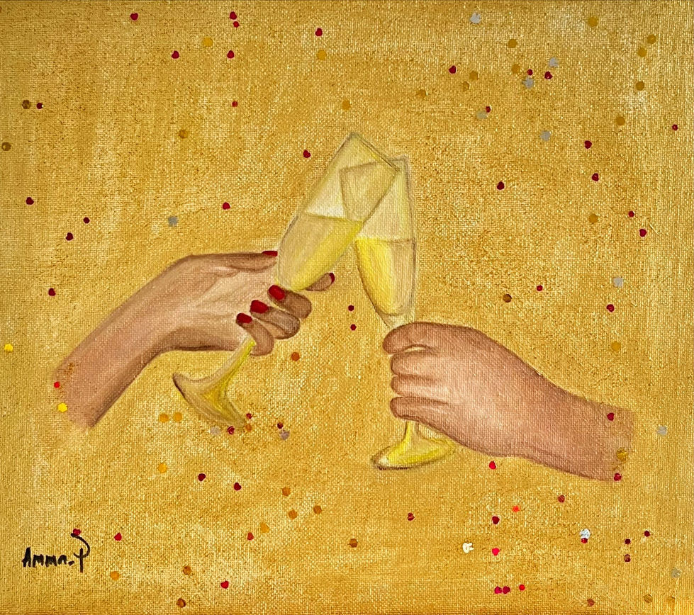 Oil painting champagne cheers