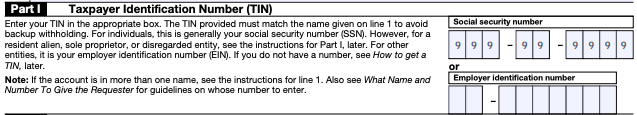 W-9 Form Taxpayer Identification Number