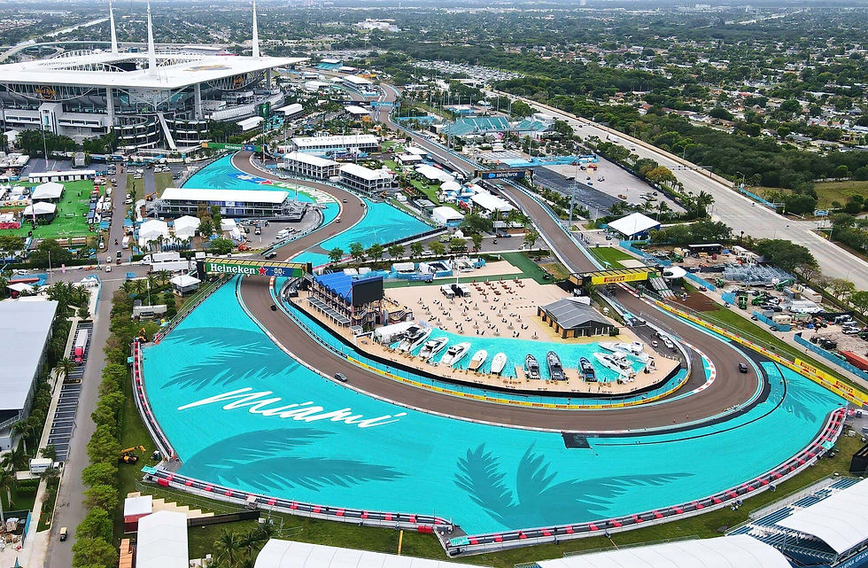 Trať Formule 1 v Miami okolo Hard Rock stadionu.