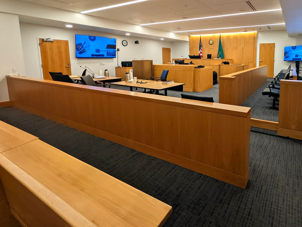 Courtroom with built-in presentation screens and technology for displaying evidence during trial