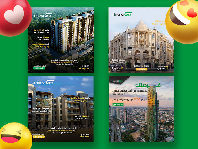 Social media post designs created for InvestGo Real Estate Expo 2022 promotional campaign.