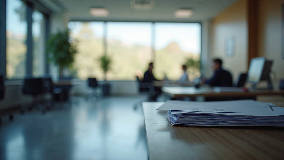 Vue rapprochée d'un bureau avec des dossiers administratifs bien rangés