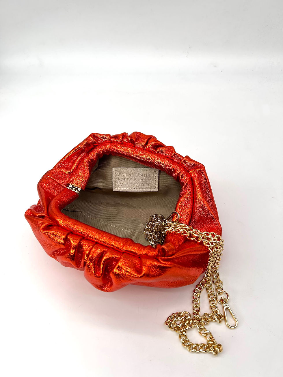 Miniatura: Baloon Bag Arancio in pelle laminata Made in italy 