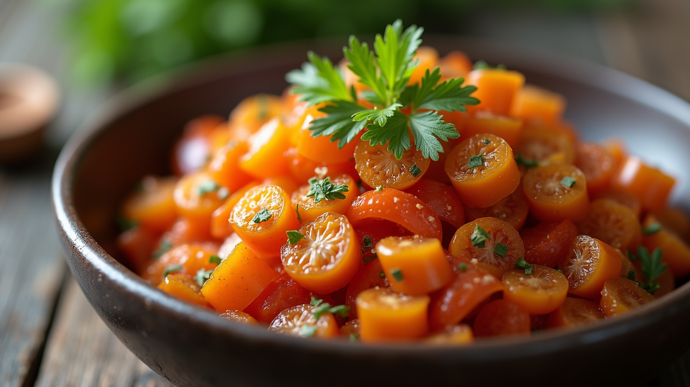 Close-up view of a bowl of mixed fermented vegetables