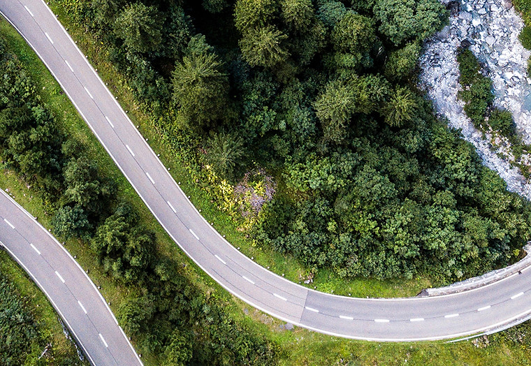 Aerial View of Curved Road