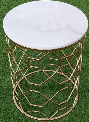 White marble and gold display table