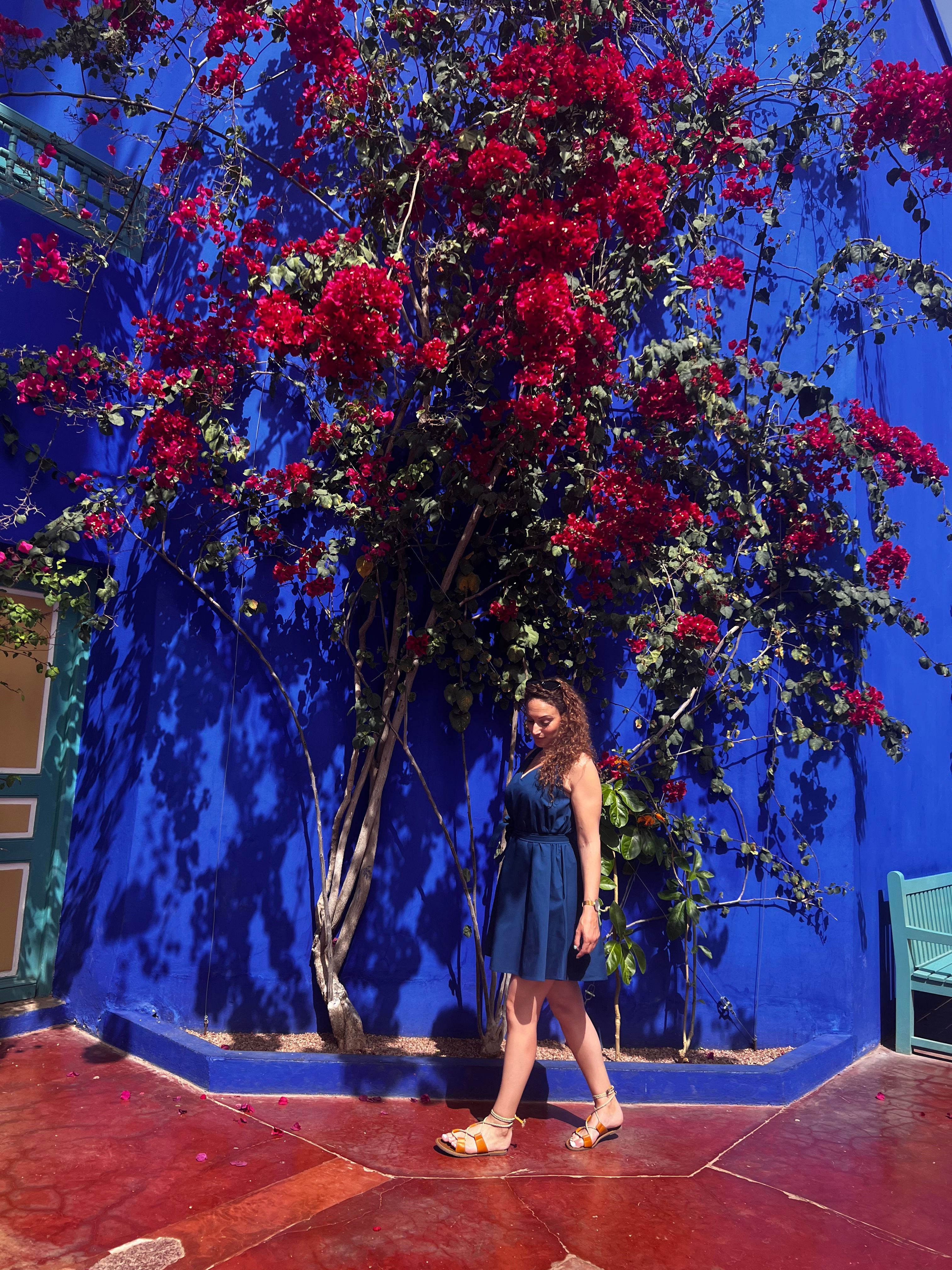 Modèle de profil avec robe bleue