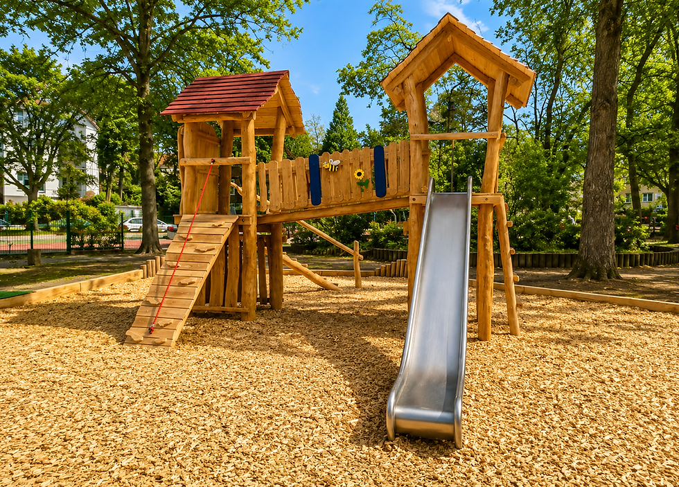 Robinienholz Spieltürme mit Kombigeräte und Rutsche, Kletterwand.