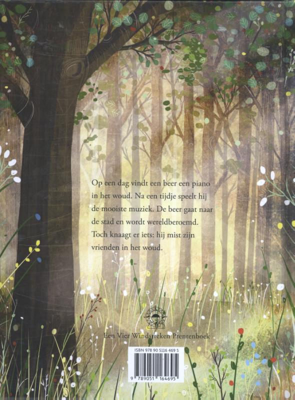 Boekcover De beer en de piano met beer achter piano