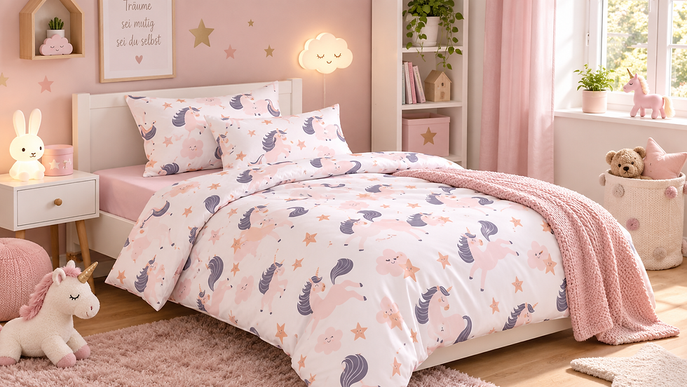 Kinderzimmer mit Einhorn Bettwäsche