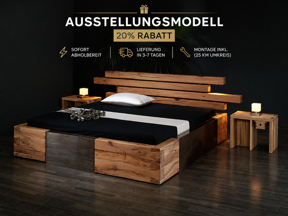 Massivholzbett aus Sumpfeiche – Eisen geschweißt