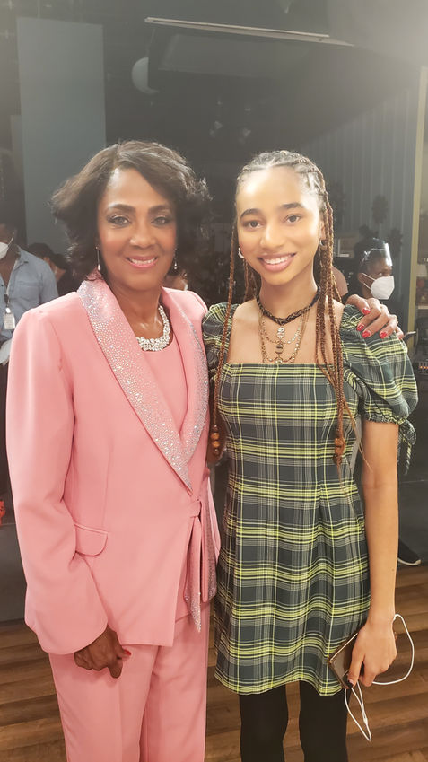 An image of actress Alretha Thomas and Tayler Buck on the set of Tyler Perry's "Assisted Living"