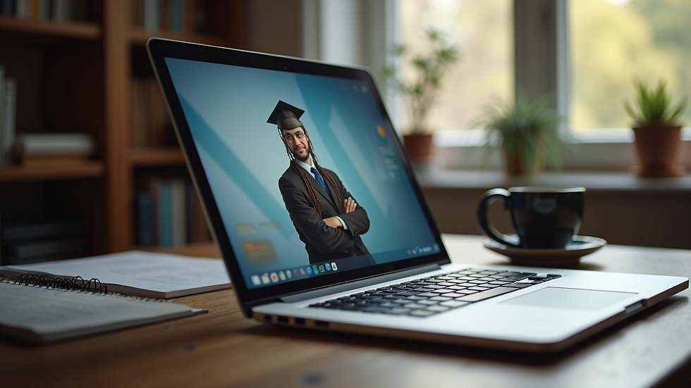 High angle view of a laptop with online learning course on screen