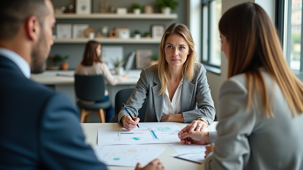 Eye-level view of a professional career coach discussing plans with a client