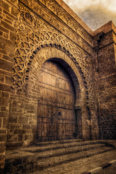 Travel Photograph of an old stone doorway and wall in Rabat, Morocco, photograph, photo, Moroccan, architecture, medina,