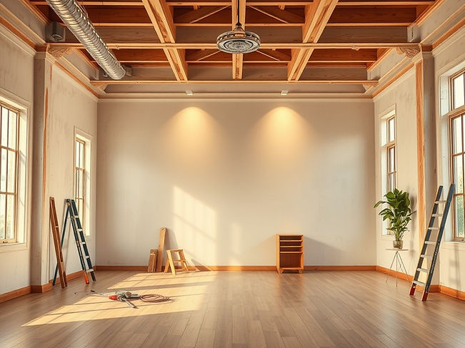 Big room fairly empty showing a large commercial interior space
