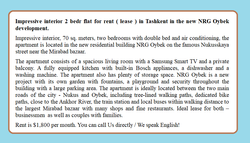 Rent lease a flat in Tashkent 2025