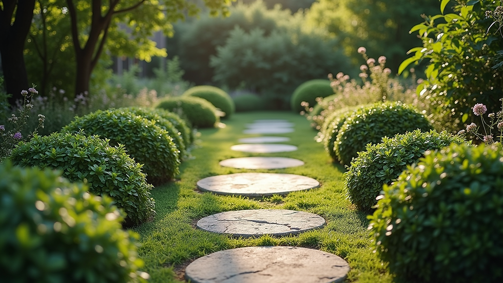 High angle view of a peaceful garden with a stone path, symbolizing a journey toward healing